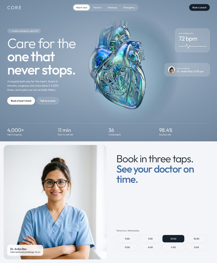 Core Heart Hospital website design