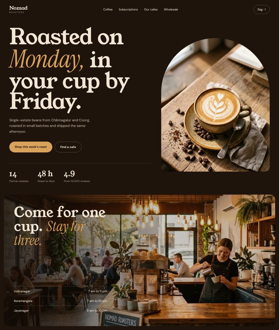 Nomad Roasters website design